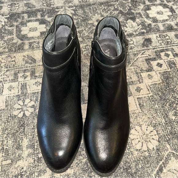 Vionic Black Leather Ankle Boots with Buckle Detail 2.25 inch heel - Picture 2 of 8